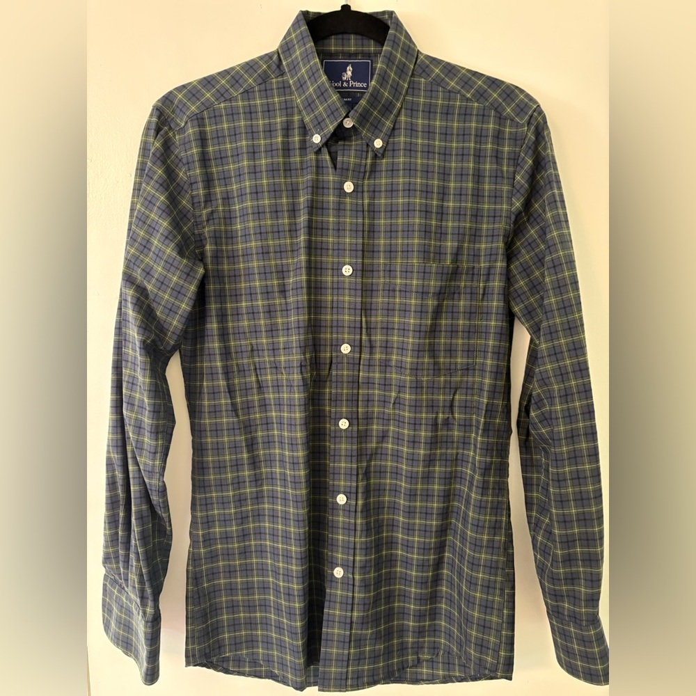 Wool & Prince Green/Blue Plaid Men’s Wool Button-Down Shirt